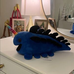 Blue Plush Dinosaur with Rainbow Horn